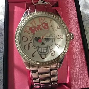 Betsey Johnson bling skull watch